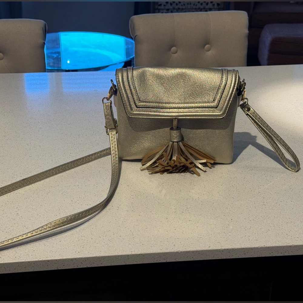 Gold Crossbody Bag with Tassel